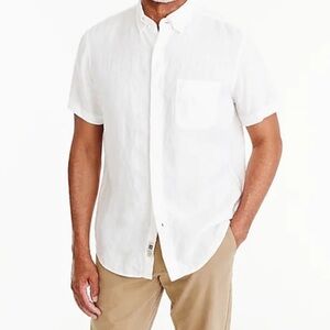 J Crew (Baird McNutt Irish Linen) Short-Sleeve Button-Down Shirt, White, XL